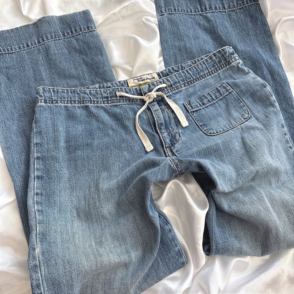Old Navy Blue Jeans Vintage Y2K Low Waist Drawstring Wide Leg Denim Pants Size 6
